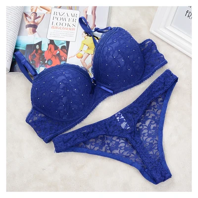 lace bra panty set Sexy Full Lace Floral Drill Underwear 34 36 38 40 ABC Cup Bra Sets Push Up Bra and Thong Set For Women Brassiere Set cheap underwear sets Bra & Brief Sets