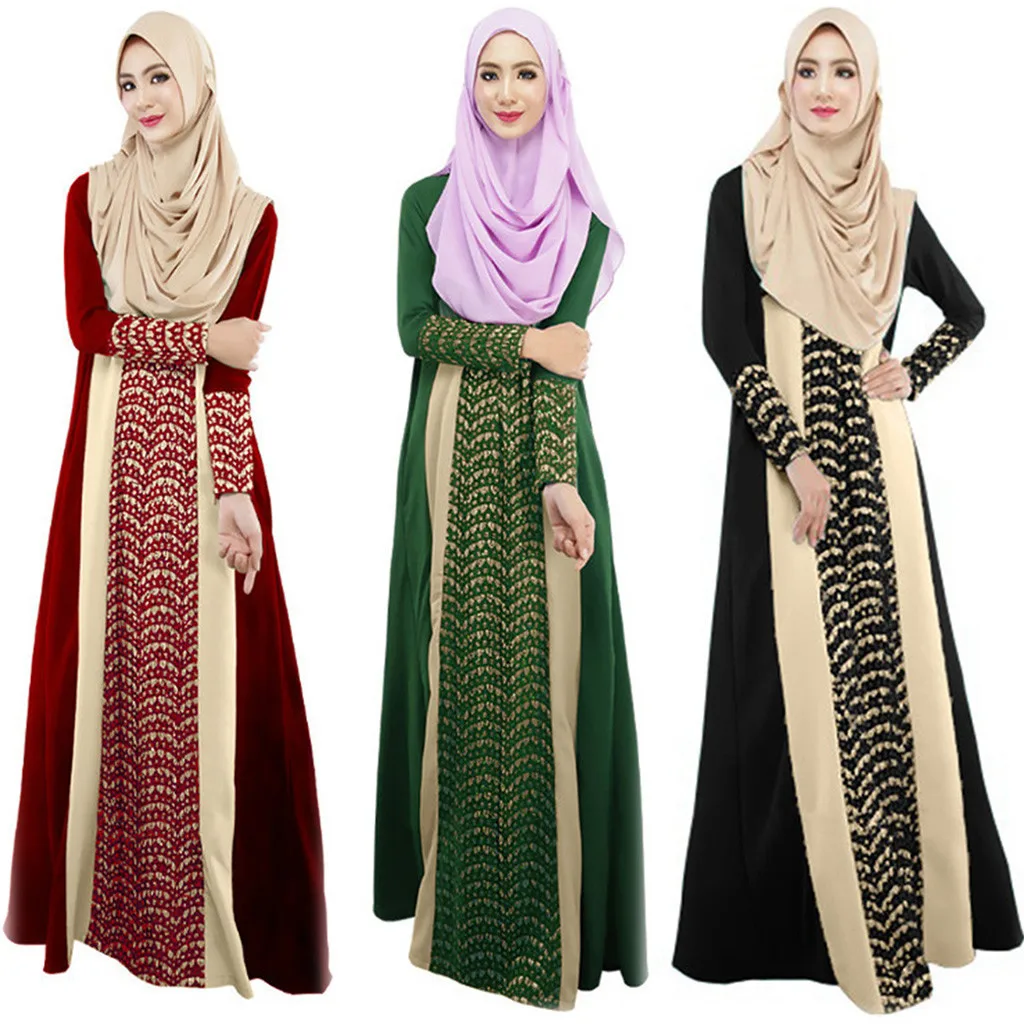 

Women Long Maxi Dress Dubai Ethnic Patchwork Gown Islam Abaya Kaftan Muslim