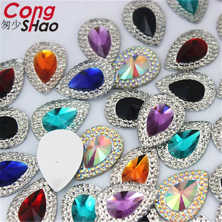 

Cong Shao 200pcs 13*18mm Colorful Drop stones and crystals Resin Rhinestone trim costume Button DIY applique Decoration CS236