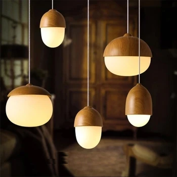 

Nuts Acorn Small Mushrooms hanging lamp glass Milky Ball Glass Wood grain Iron modern pendant lamp led Pine cone pendant light