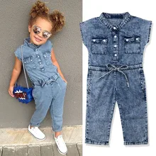 2019 girls fashion denim jumpsuit summer fashion kids baby girls clothes children's solid color single-breasted denim jumpsuit 2019 girls fashion denim jumpsuit summer fashion kids baby girls clothes children's solid color single-breasted denim jumpsuit