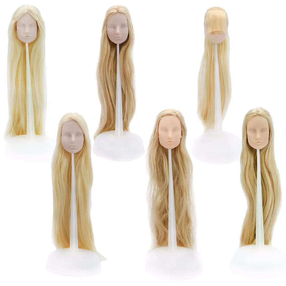 

Handmade Doll Head Without Makeup Blonde Hair DIY Practice Soft Plastic Accessories For Barbie Size FR 1:6 12" Modle Head Gift