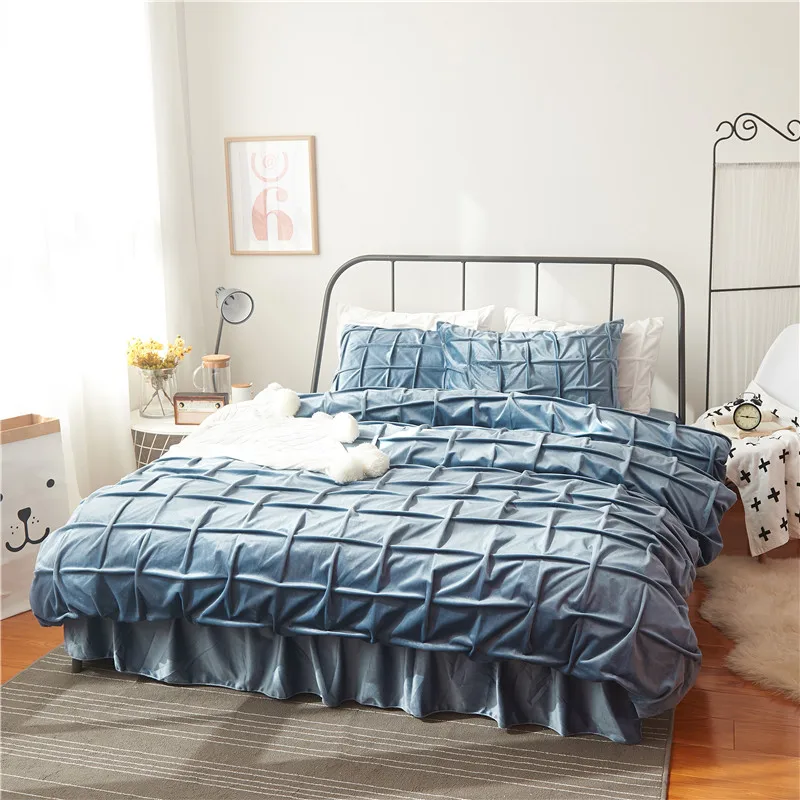 Winter Fleece Warm Bedding Set Manual Plaid Flannel Duvet Cover