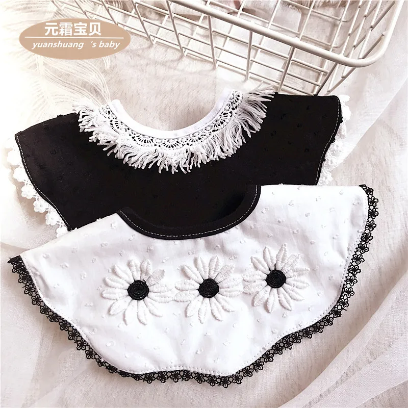 Nordic Cotton Bib Breathable Black White Lace Purfle Burp Anti-spitting Milk Fake Collar Bibs  360 Degree Bib Round Rotating (2)