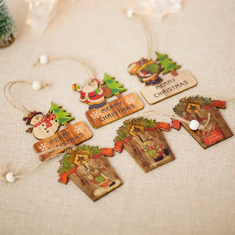 

Christmas Tree Wooden Pendants Ornaments Santa Snowman Home Decor Christmas Party Decorations DNJ998