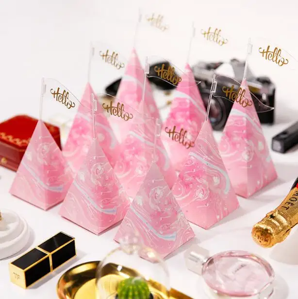 50 шт розовый мраморный стиль башня форма Свадебные сувениры конфетная коробка
