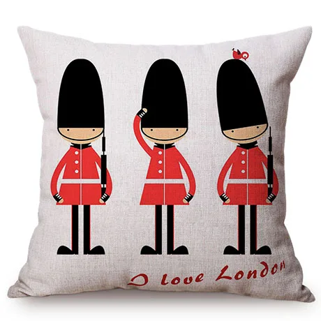 British Style Cartoon Soldier England London Telephone Booth Sofa Car Decorative Throw Pillow Case Linen Cotton Cushion Cover K109-1