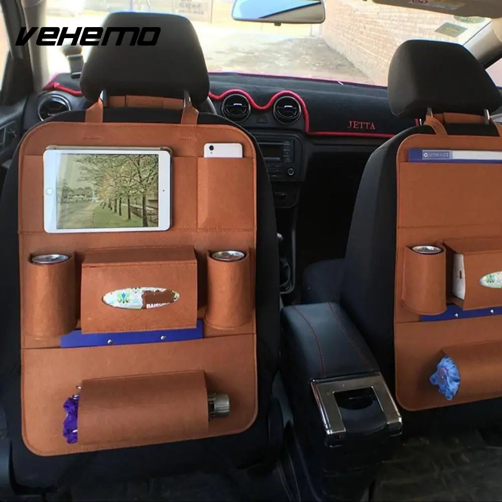 

Car Storage Back Seat Bag Backseat Organizer Protector Cover Tissue Box Bottles Drinks Tablets Phones Pockets Holder Container