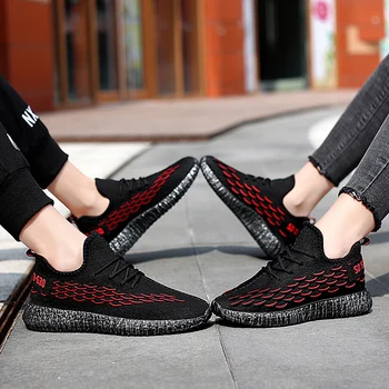 

Breathable lightweight flying woven couple sports shoes unisex men's casual shoes cushioning flat walking shoes 35-44 yards
