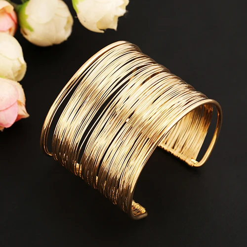 

Fashion Women's Multilayer Metal Wires Strings Open Bangle Wide Cuff Bracelet