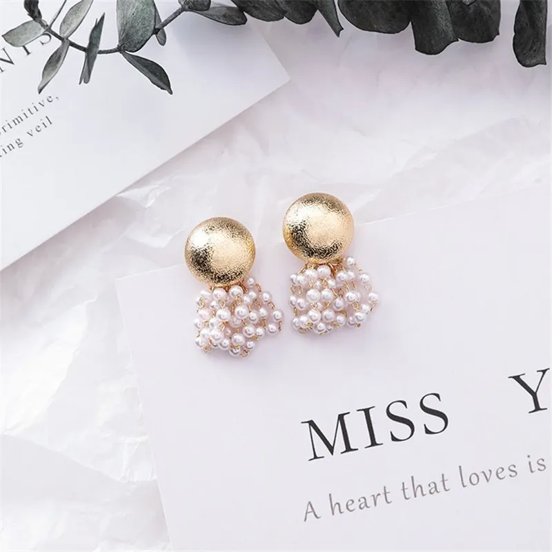 

2019 New Korean Elegant Simulated Pearl Beads Tassel Drop Earrings For Women Round Ball Pendientes Oorbellen Jewelry