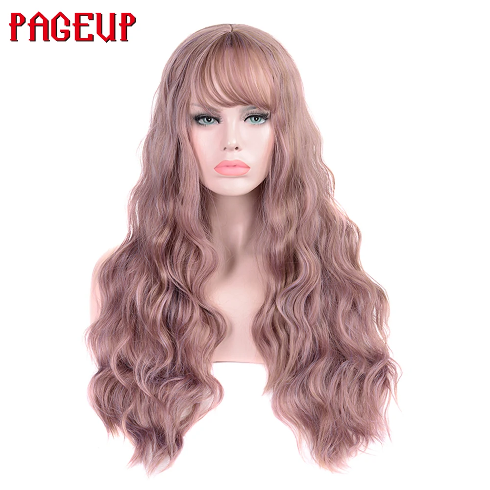 

Pageup 26" Long Light Blonde Womens Wigs With Bangs Heat Resistant Synthetic Body Wave Wigs For Women African American