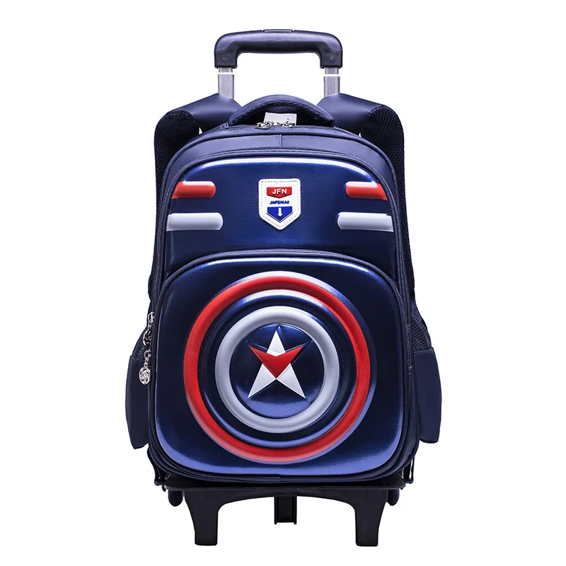 

Hot Captain America 3D Student Trolley bag children Six round Climb stairs schoolbag Boys and girls waterproof schoolbag
