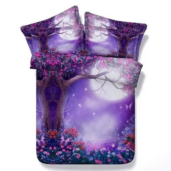 

3D Purple comforter sets flower bedding queen full super king size twin bedspreads bed linen quilt duvet cover sheet double 5pcs