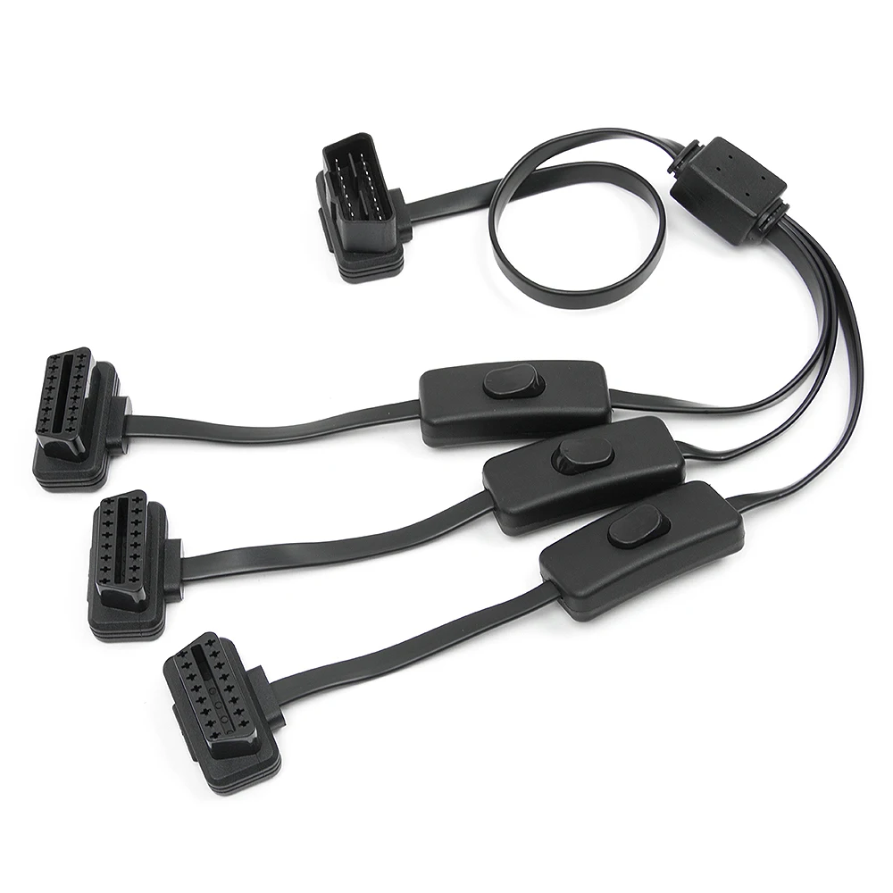 OBD 2 сплиттер расширение от 1 до 3 с переключателем Y кабель папа три порта к гнезду