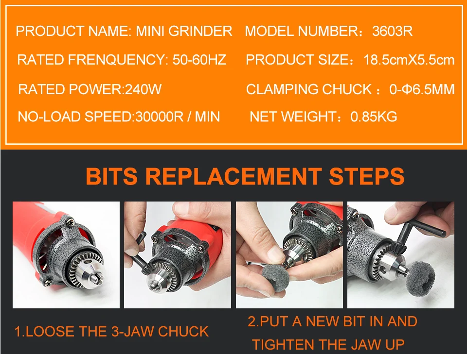 240 Вт маленькая мельница dremel ручная дрель 8000-30000 об/мин мини-шлифовальная машина 0,5-6,5 мм Зажимной патрон для dremel