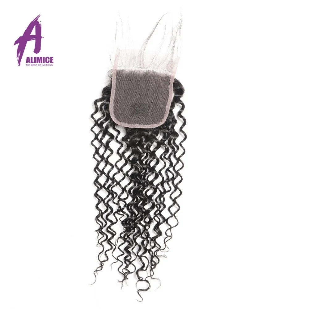 Alimice волос Бразильская холодная завивка Застежка Бесплатная/средний/три/боковая часть с ребенком волос 4*4 человеческих волос швейцарская