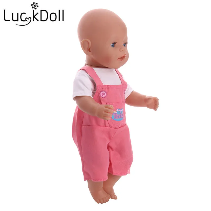 LUCKDOLL брюки на подтяжках+ футболка подходит 18 дюймов Американский 43 см детская кукла одежда аксессуары, игрушки для девочек, поколение, подарок на день рождения