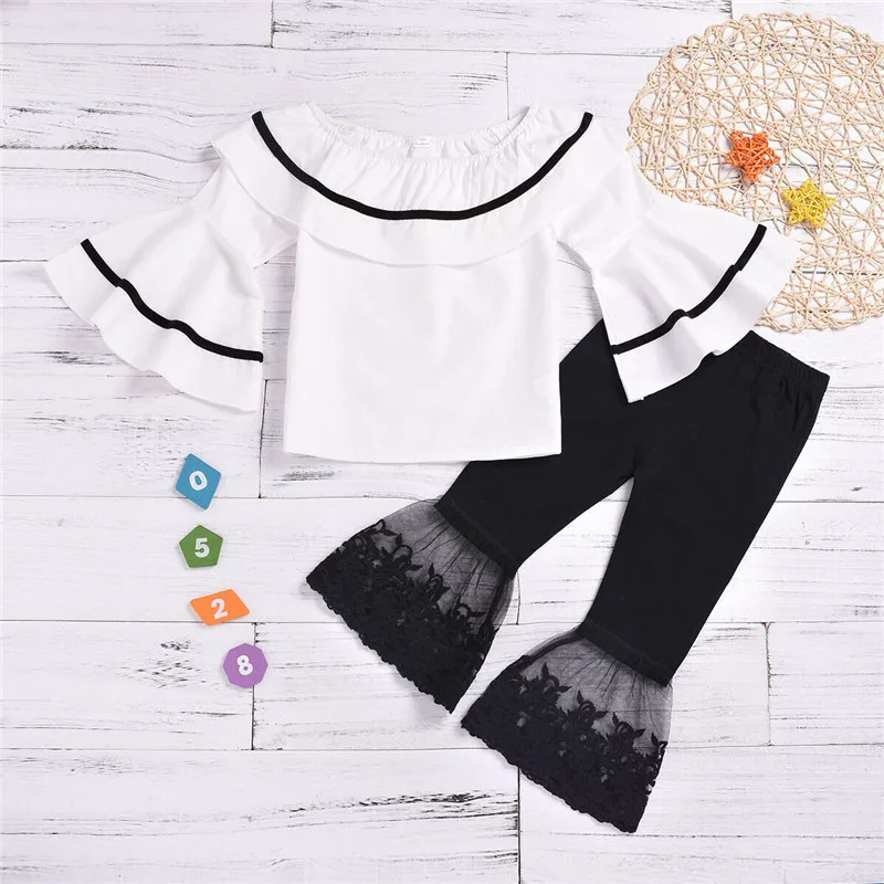 

New 2019 Baby Girl Clothes Cotton Baby Girl Clothing Sets Cartoon Flare-sleeved T-shirt+Pants Infant Clothes 2pcs Suit