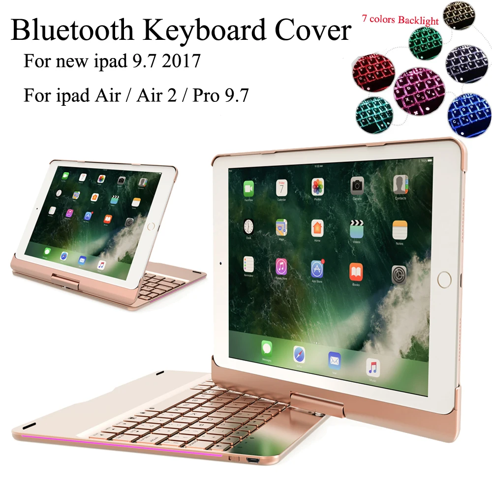 Keyboard Case For iPad 9.7 2018 iPad 9.7 2017 Air 1 Air 2 iPad Pro 9.7 ,  Smart Backlit Aluminum Bluetooth Wireless Keyboard