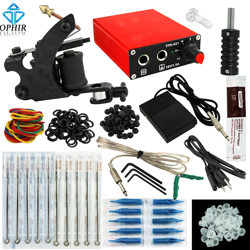 

OPHIR Beginning One Machine Tattoo Kit with Tattoo Power Supply Nozzle Needle for Beginners_TA114