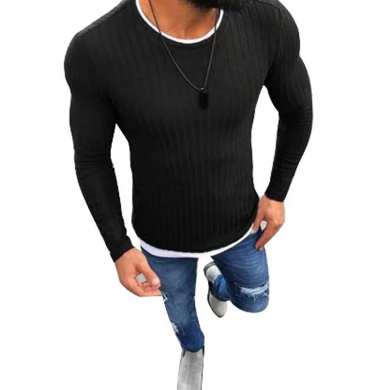 Осенний повседневный мужской свитер с круглым вырезом, однотонная облегающая трикотажная одежда, мужские свитера, пуловеры, пуловеры, мужские модные свитера