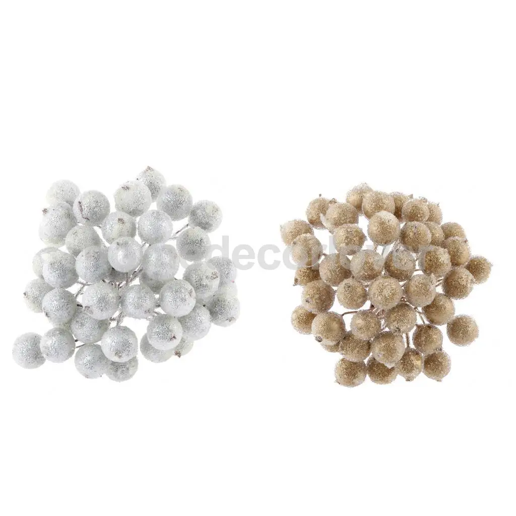 400 Pieces Mini Frosted Fruit Berry Holly Artificial Flower Decor DIY Silver & Gold