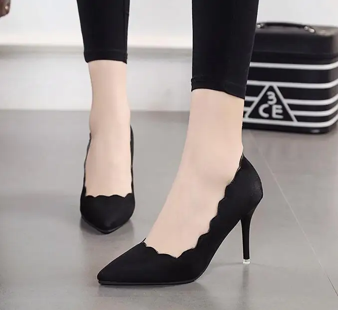 black New suede Pointed Toe Pumps shigh heels shoe woman Stilettos High Heels work dress shoe partty Wedding Shoe Zapatos Mujer T112 - Цвет: black