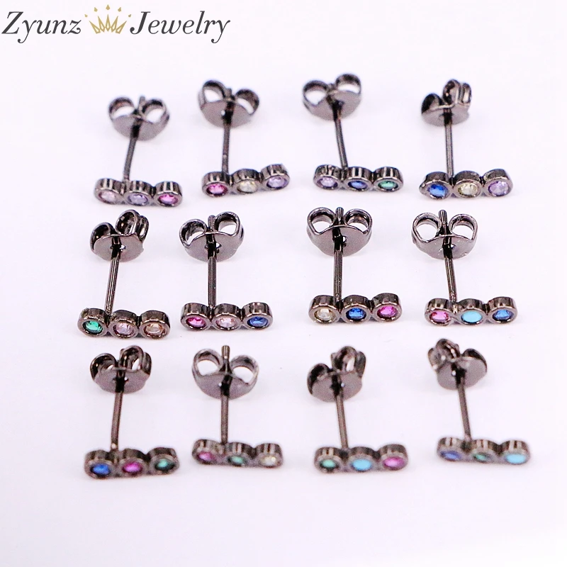 10 пар, простая т серьга в виде стержня Женская девочка Радуга CZ серьги гвоздики красочные ювелирные изделия