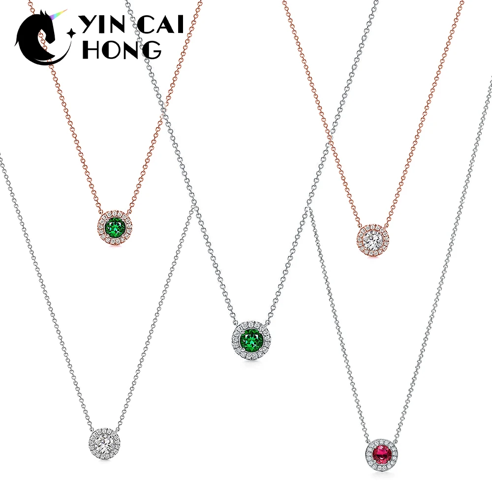 

YCH Charm 925 Sterling Silver Rose Gold Flashing Red Green Gemstone Exquisite Necklace Original Women's Glamorous Shining TIFF
