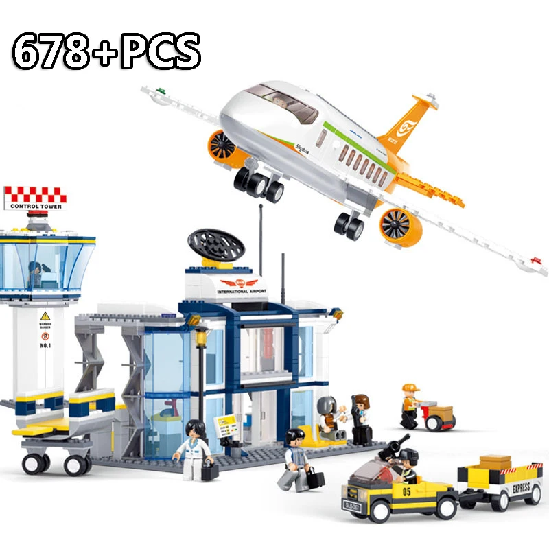 

678PCS Aviation International Airport Airplane Model Building Block Brick Figures Set Compatible Legoingly City Toy for children