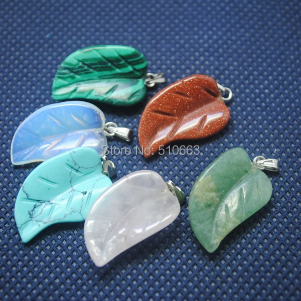 

1 Box = 12 Pieces/Lot Nature Stone Craft Box Set Carving Leaf Shape For Charms Fashion Jewelry Beads Collection Size 15x25mm