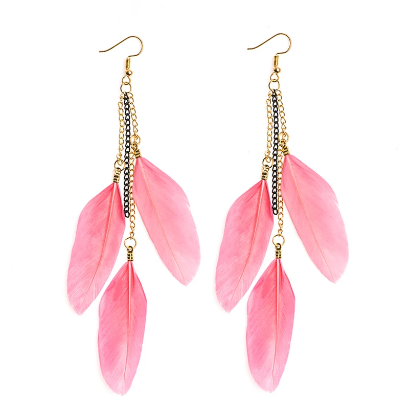 

SHUANGR Fashion Long Tassel Feather Drop Earring Style 19 Color Ethnic Boho Big Dangle Earrings For Women Statement Jewelry