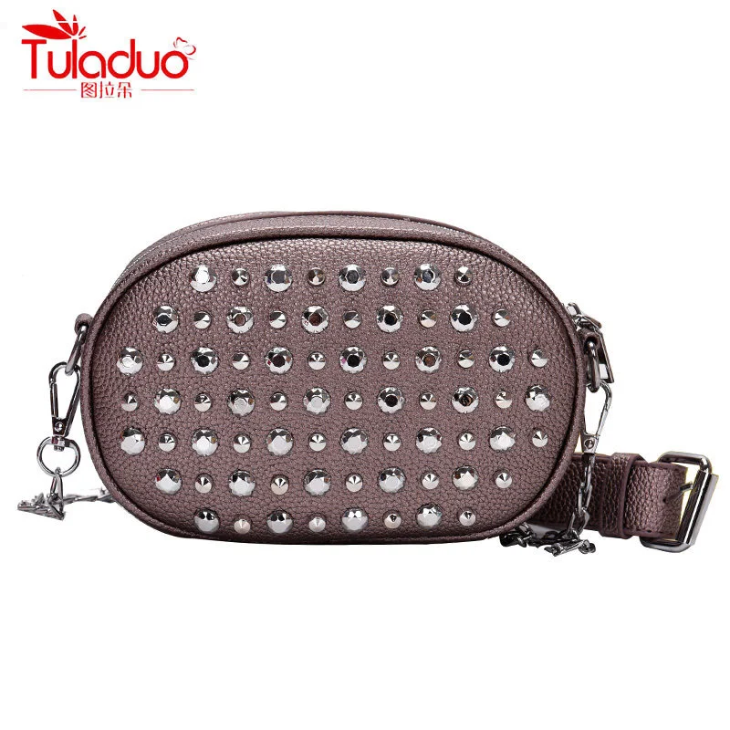 

Luxury Multifunction Women Waist Bags Fashion Punk Rivet Women Chest Bags High Quality PU Leather Ladies Crossbody Bags 2019