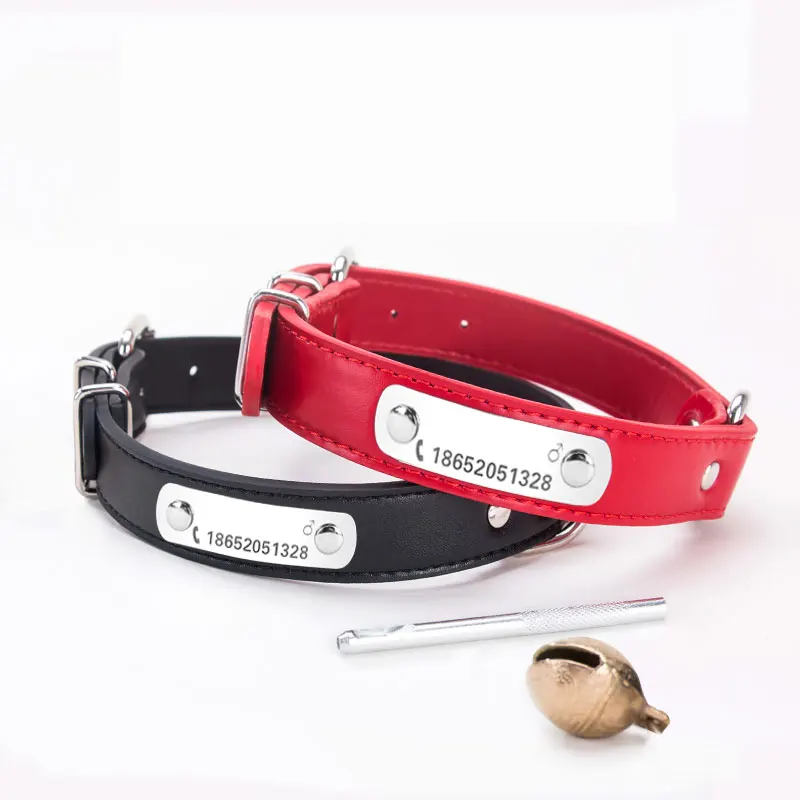 

Hipidog Dog Cat Collar Dogs Leather Free Engraving Customized Name ID Phone No. for Small Medium Large Pets Chihuahua Labrador