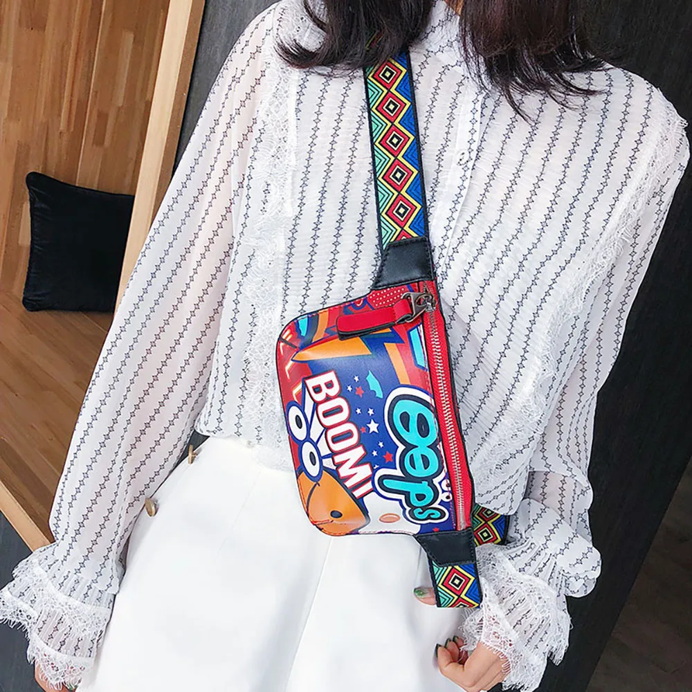 2019 Women's chest bag shoulder bag city walking pack graffiti printed wide shoulder strap city bag fanny pack for women 40J4 (18)