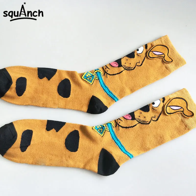 Men Crew Socks Cartoon Yellow Dog Ears Adult Stockings Casual Winter Spring Funny Cute Soft Breathable Street Wear Wholesale