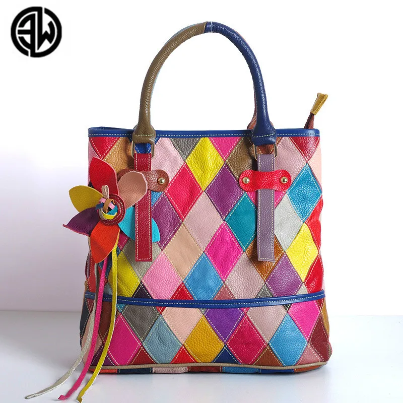 

Ladies bags Patchwork colorful Genuine cow leather messenger bag women handbag cross body shoulder bag leather women sac a main