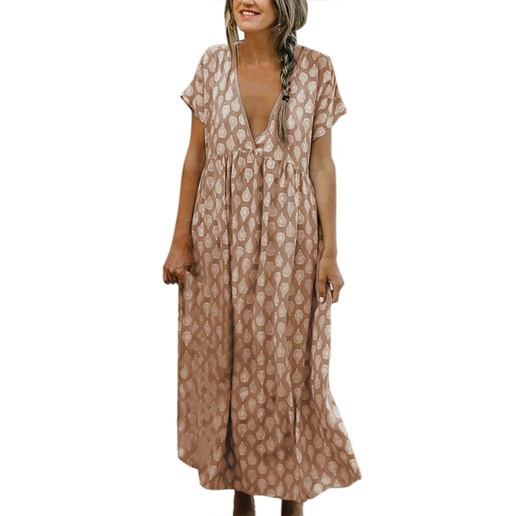 Women's Bohemian Floral Print Summer Beach Dress Modis Short Sleeve V-Neck Casual Maxi Dresses Woman Party Night #B Women's Bohemian Floral Print Summer Beach Dress Modis Short Sleeve V-Neck Casual Maxi Dresses Woman Party Night #B