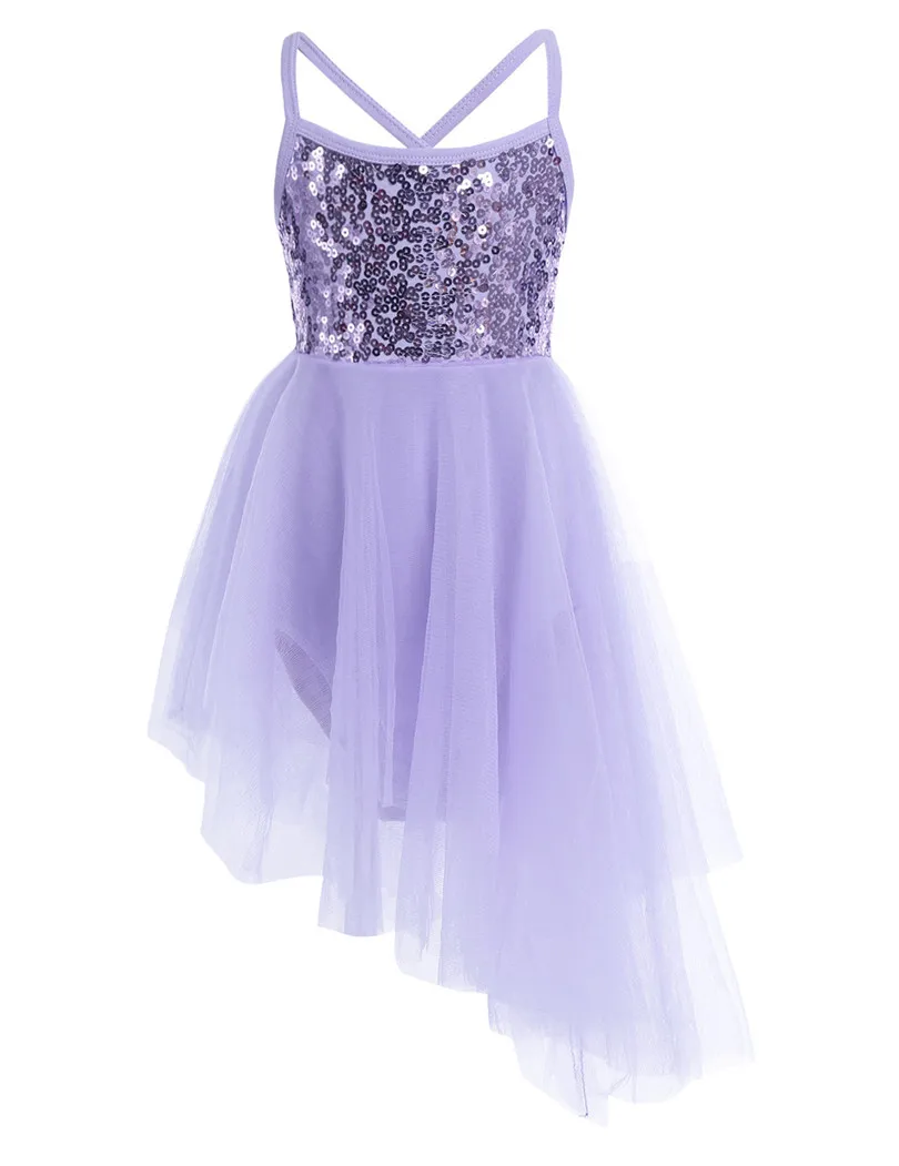 ChicTry Sequins Girls Ballet Tutu Dress Kids Children Tulle Ballet Dance Gymnastics Leotard Dress for Performance Dancewear - Цвет: Purple