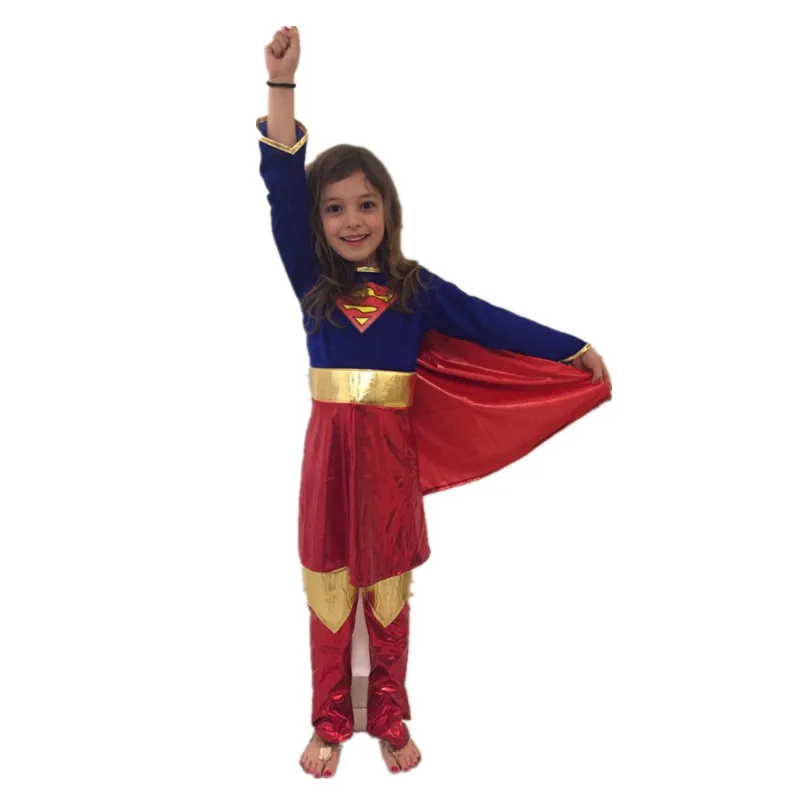 

Children's day Kids Child Superman Costume Cosplay Purim Supergirl Girls Super Hero Halloween Costume For Girls Costume Dress