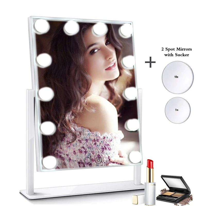 

Hollywood Style Makeup Mirror with Lights LED Bulbs Cosmetic Tabletop Adjustable Brightnes Lighted Vanity with 10x Spot Mirror