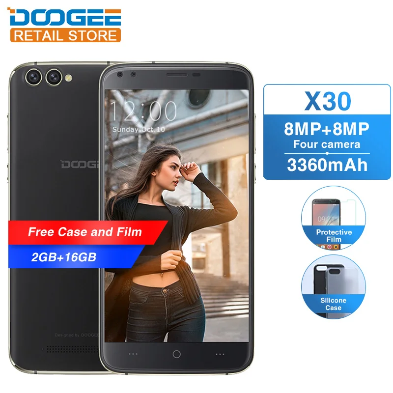 DOOGEE X30 5 &quotHD мобильный телефон MTK6580 четыре ядра Android 7 0 2 ГБ Оперативная память 16