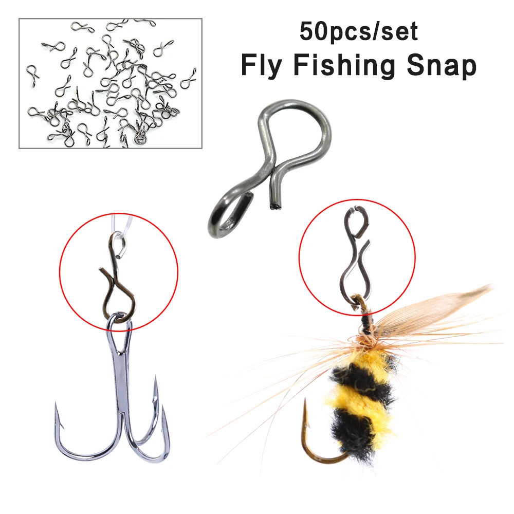

50PCS Black Connector Quick Change for Hooks and Lures Fly Fishing Snap Hooks Set of Carbon Steel Fly Snap Hook Size L / M / S