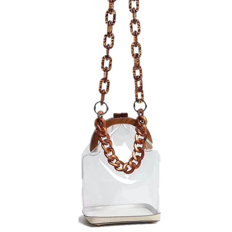 

[Telastar] Summer Transparent Bag Clear PVC Beach Bag Leopard Resin Chain Vintage Jelly Bag Acrylic Frame Bag Tote 2019 New