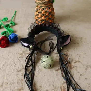 

Lolita Lace Bells Stereoscopic Cat Ears Fox Headban Maid Catwomen Cos Accessories Tassel Ribbon Headwear Cosplay Props