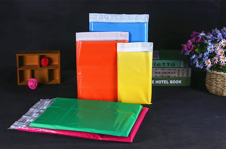 Ярко-розовый пластиковый конверт, самоклеющиеся курьерские пакеты для хранения, пластиковый полиэтиленовый почтовый пакет для упаковки