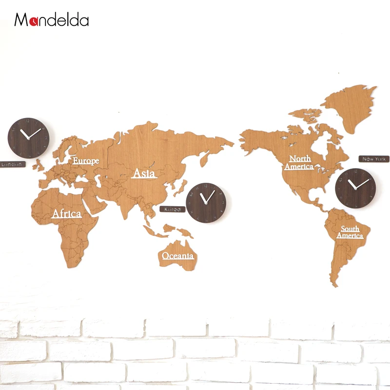 

Mandelda Large Silent Wall Clock World Map Multiple Wall Clocks Wall Clock Modern Design Clocks For Home Decor Watch