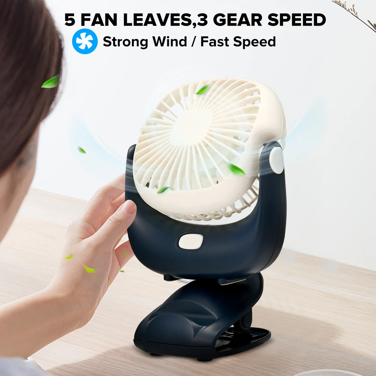 AUGIENB Portable Handheld fans USB Rechargeable Detachable Desktop fans / 360° Adjustable / Phone Holder / 3 mode Gale /
