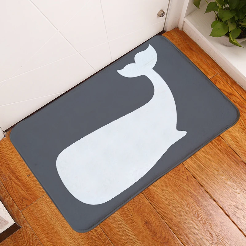 HomeMiYN New Bath Mat White Whale Grey Door Mat Rectangle Flannel